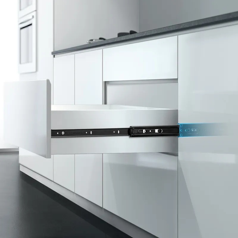 悍高 精密普通钢珠三节轨 45mm 黑色 自锁抽屉滑轨 滑道 衣柜滑轨