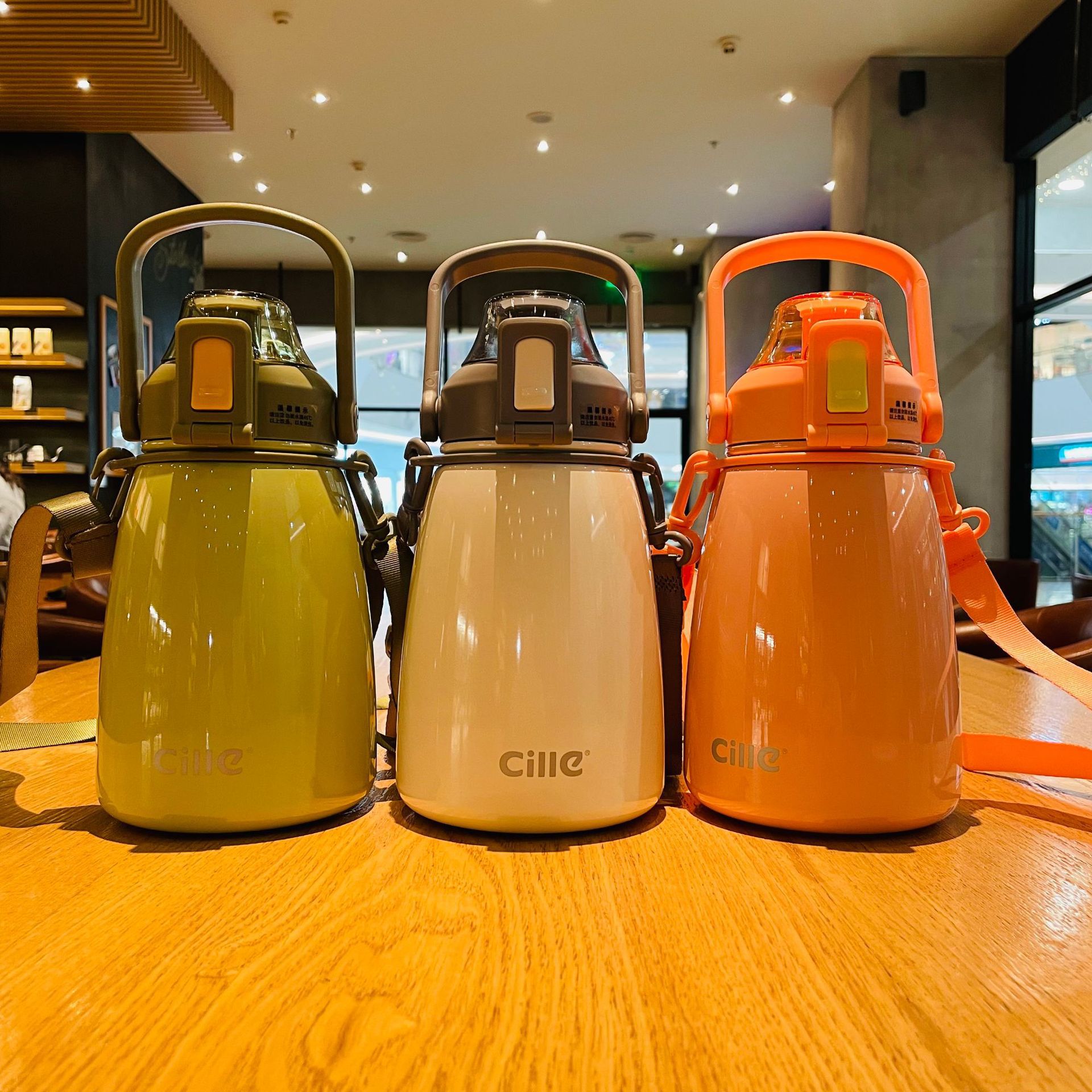 希乐1100毫升大容量大肚保温杯背带吸管杯可爱网红学生便携水壶