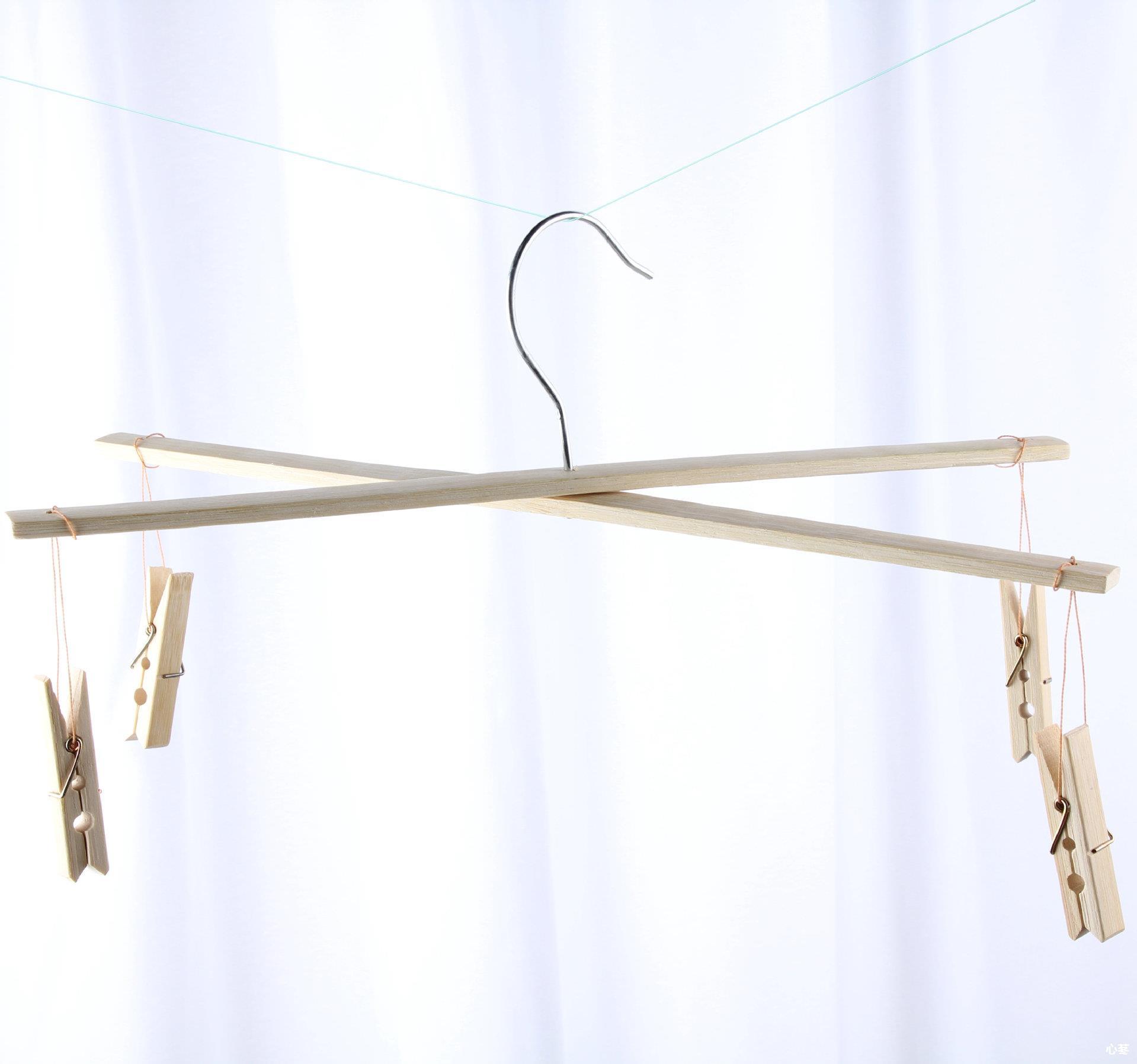 厂家供应四头竹制衣架十字袜架竹衣架防风衣架晾衣夹批发