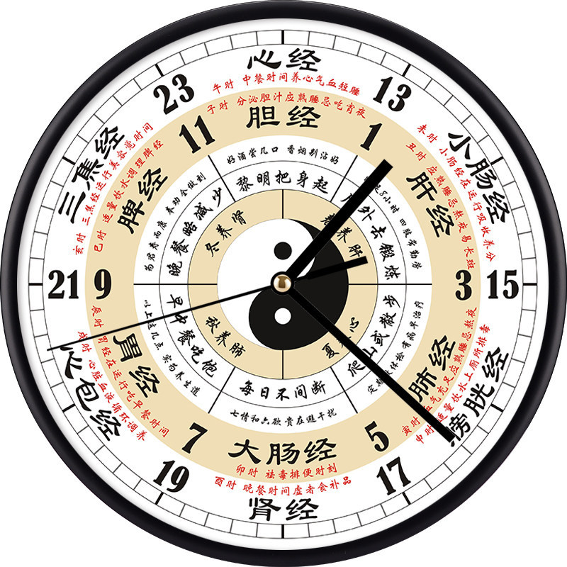 子午流注钟表中医养生家用时钟十二时辰静音客厅24小时院挂钟