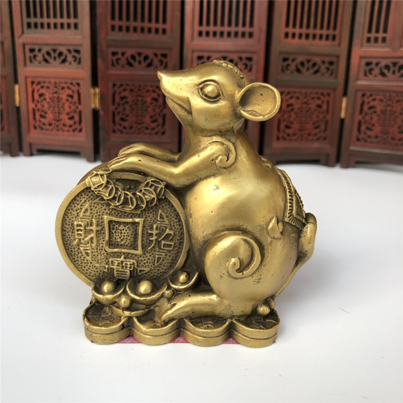黄铜鼠 十二生肖老鼠 金钱底座葫芦鼠玉米鼠铜钱鼠铜器摆件