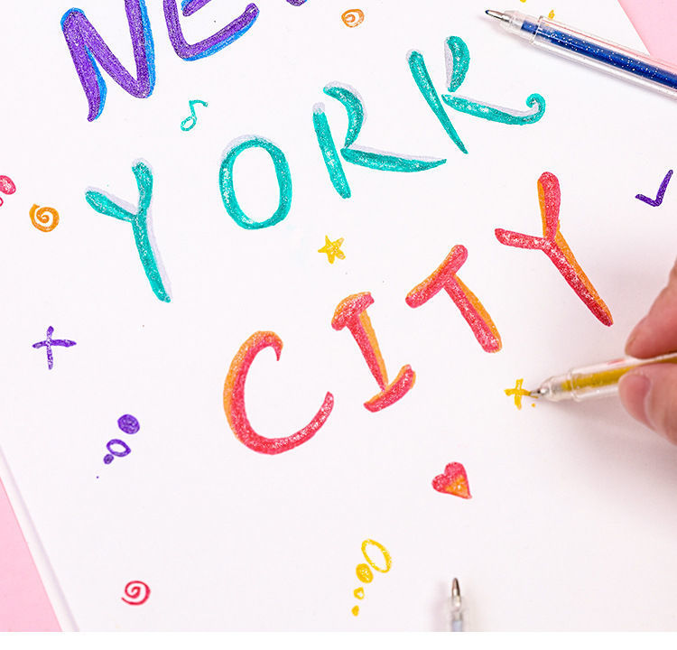 聚嘉 闪光啫喱笔8色手账荧光笔学生黑白纸涂鸦绘画变色闪光笔套装