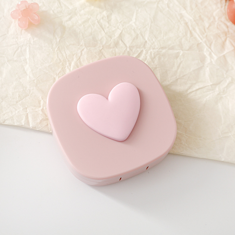 Macaron Color Square Love Heart Contact Lens Case Cosmetic Contact Lenses Storage Box Portable Cute Glasses with Mirror Couple Box