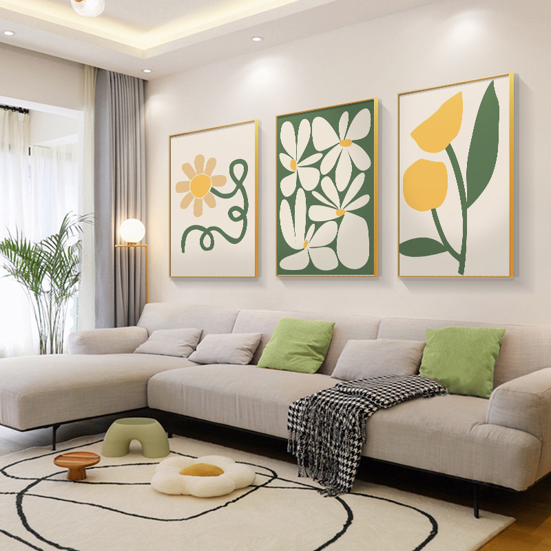北欧风客厅三联画绿色装饰画现代大气挂画沙发背景墙简约挂饰壁画