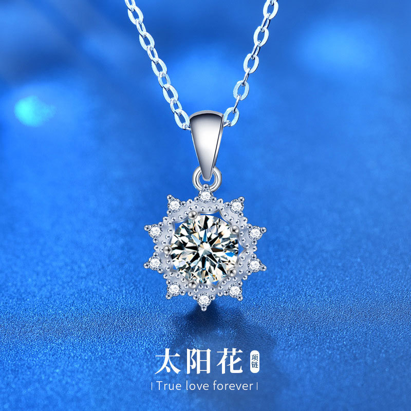 夏丽恩原创925纯银太阳花项链女欧美潮流莫桑石花朵吊坠春夏项饰
