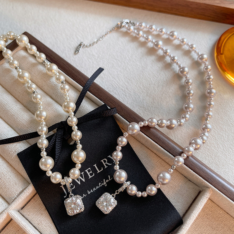 5a grade zircon square diamond pendant clavicle chain hot selling necklace s home pearl necklace light luxury minority high-grade exquisite