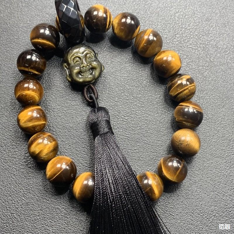 天然黄虎眼石手链十八子手持闪电眼虎晴石木变石水晶饰品diy手串