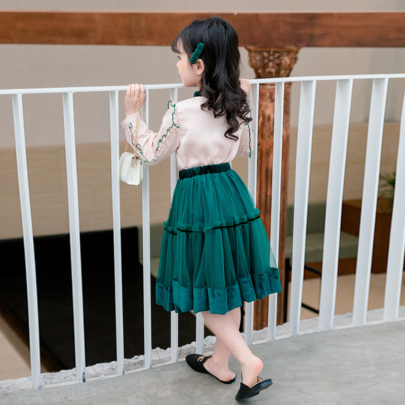 女童春季连衣裙七八岁女孩套装6纱裙9中童春装两件套10衬衣12薄款