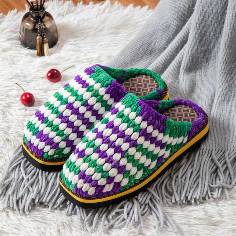 妈妈棉拖鞋纯手工编织毛线加厚保暖粗绒线耐磨男女大码成品拖鞋冬