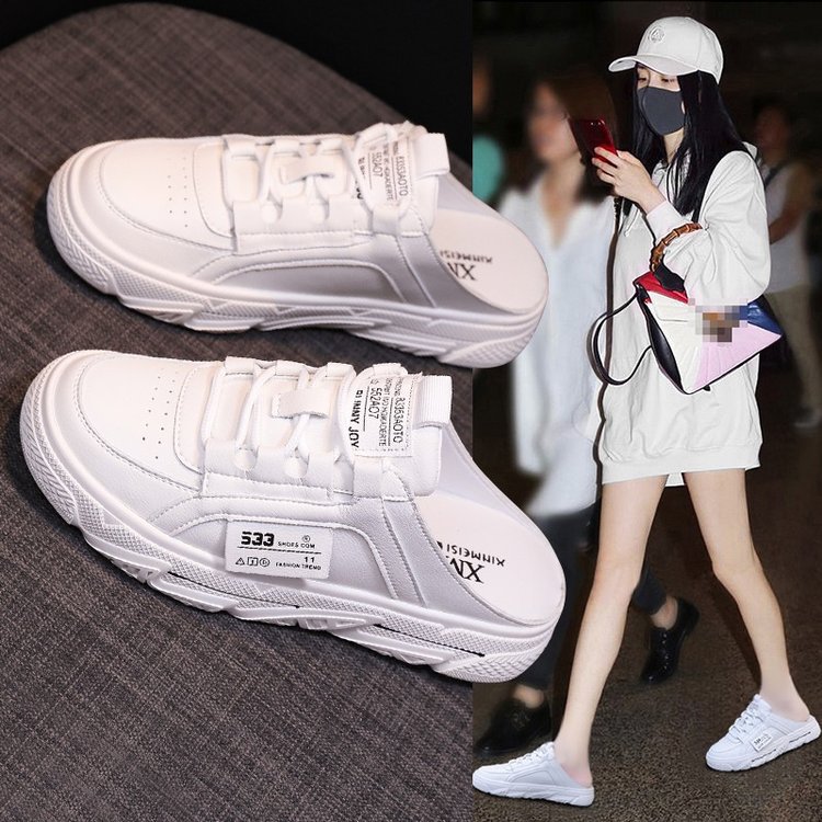 包头半拖鞋女鞋2024年夏季外穿平底小众休闲ins潮时尚百搭小白鞋