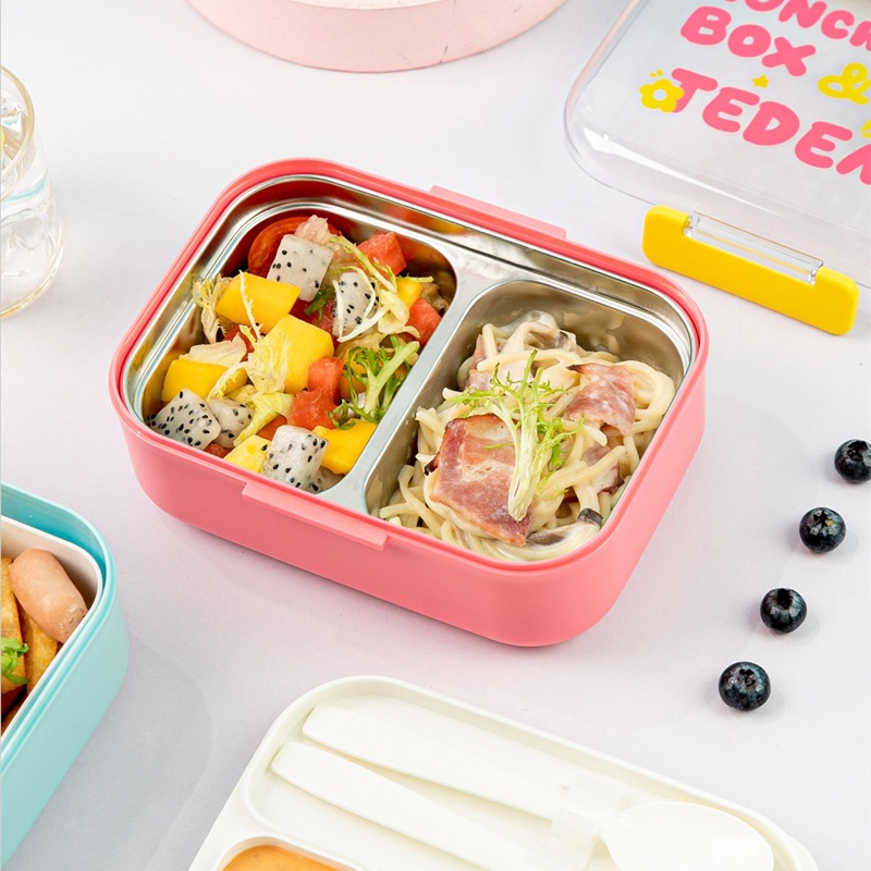 D56 Japanese Lunch Box Stainless Steel Divided Lunch Box Set Office Worker Student Bento Box Microwave Oven Special Heating