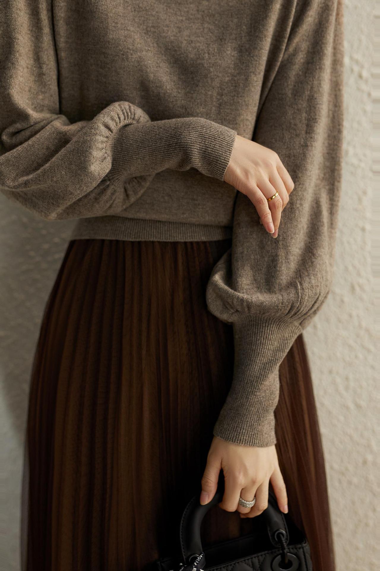 [zzo360432vg] 新色入荷秋冬多色羊角袖 藏肉羊毛羊绒针织衫女