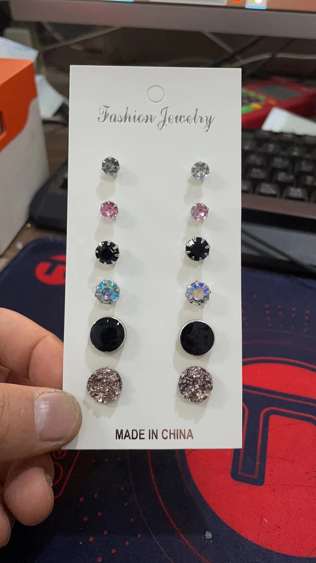 Europe and America Cross Border 12 Pairs round Rhinestone Crystal Flowers Paper Card Stud Earrings December Combination Zircon Earings Set