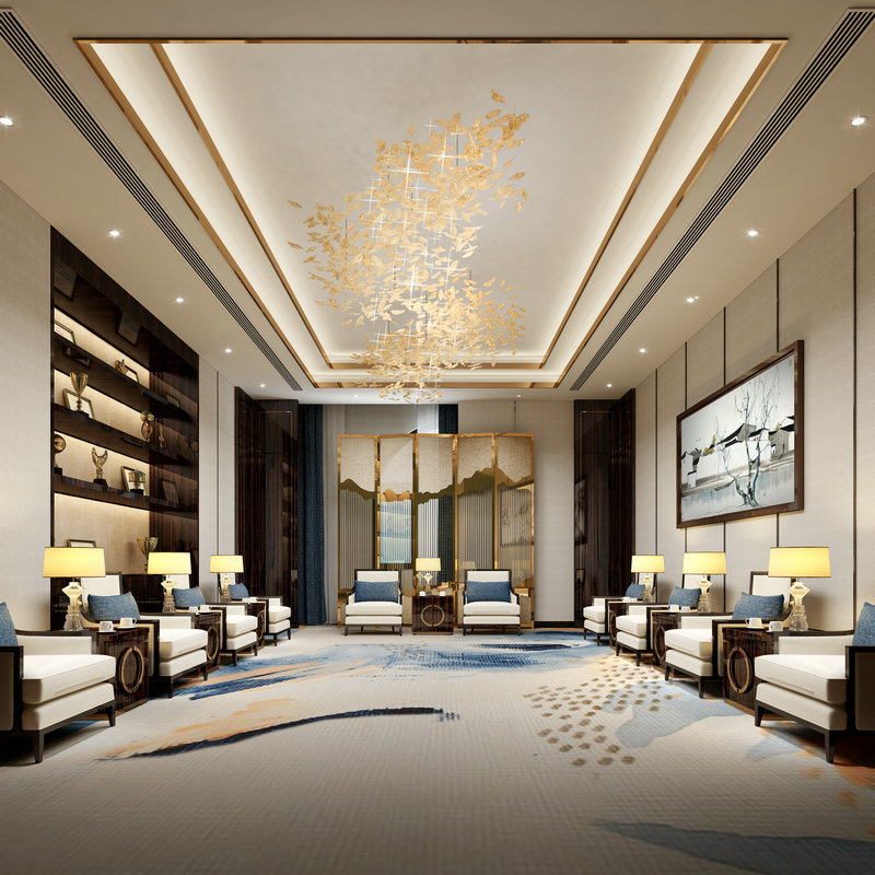 新中式办公室贵宾接待洽谈vip沙发茶几组合单人位布皮艺实木