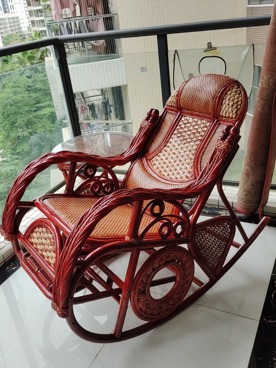 摇椅阳台天然真藤植物编织老人午睡椅子家用室内休闲逍遥老式躺椅