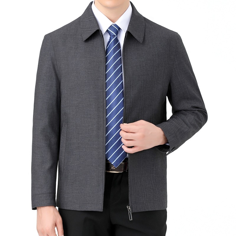 正品中老年夹克外套男式春秋茄克衫商务男装翻领政府领导干部上衣