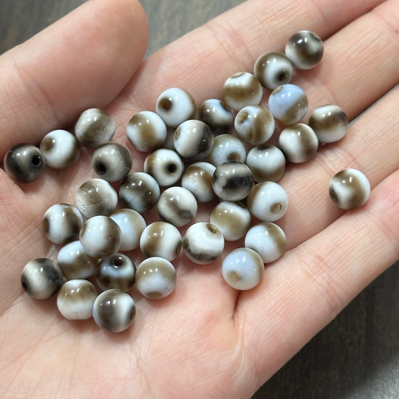 虎牙图案一线药师圆珠玛瑙天珠灰皮手链项链配珠108颗佛珠8mmdiy