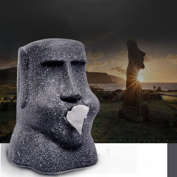 复活岛石人像摩艾纸巾盒复活人纸巾筒树脂家居装饰嘴巴抽纸巾筒