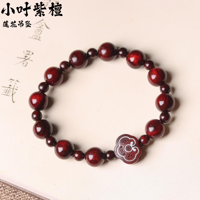 天然小叶紫檀手串木雕老料文玩手链女款圆珠檀木男隔珠搭配设计款