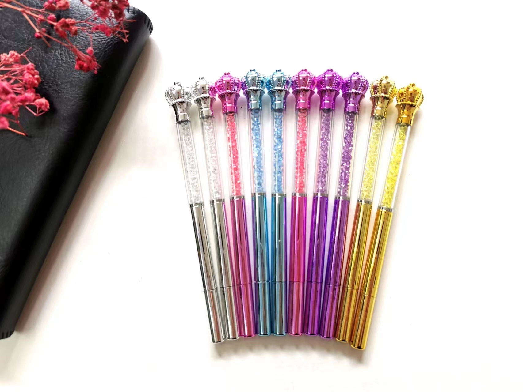 New Faux-Metallic Crown Gel Pen Uv Fine Rhinestone Crystal Straight Pen Student Writing Pen Girls Fashion Pen Gift Pen