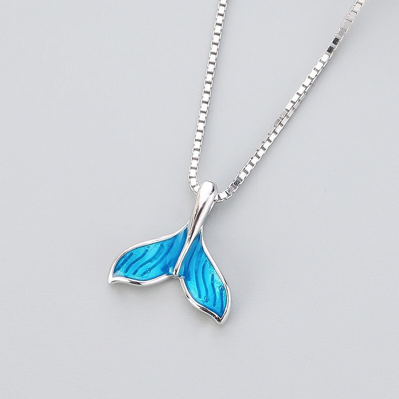 防弹少年团jk田柾国同款项链鲸鱼尾海洋蓝吊坠银饰品流浪动物慈善