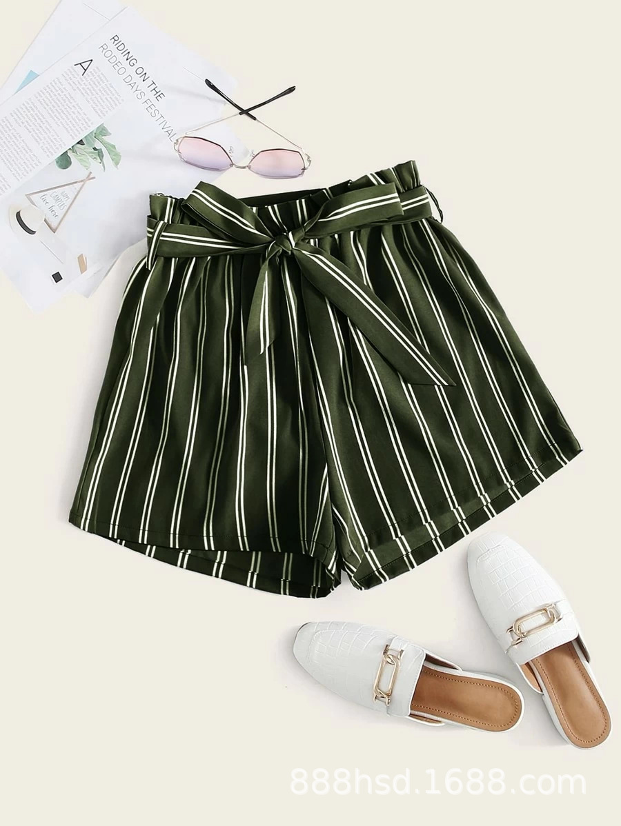 Foreign Trade Original Order European and American Spring and Summer New Amazon Cross-Border Independent Station Foreign Trade Women's Clothing Striped Shorts Chiffon Hot Pants