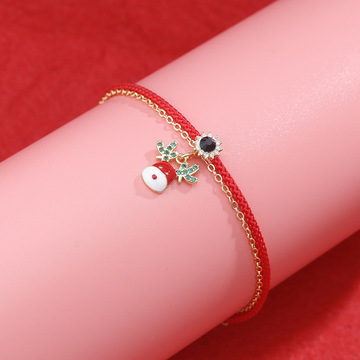 圣诞麋鹿手链女小清新本命年红绳手环生日礼物可爱小鹿双层手链