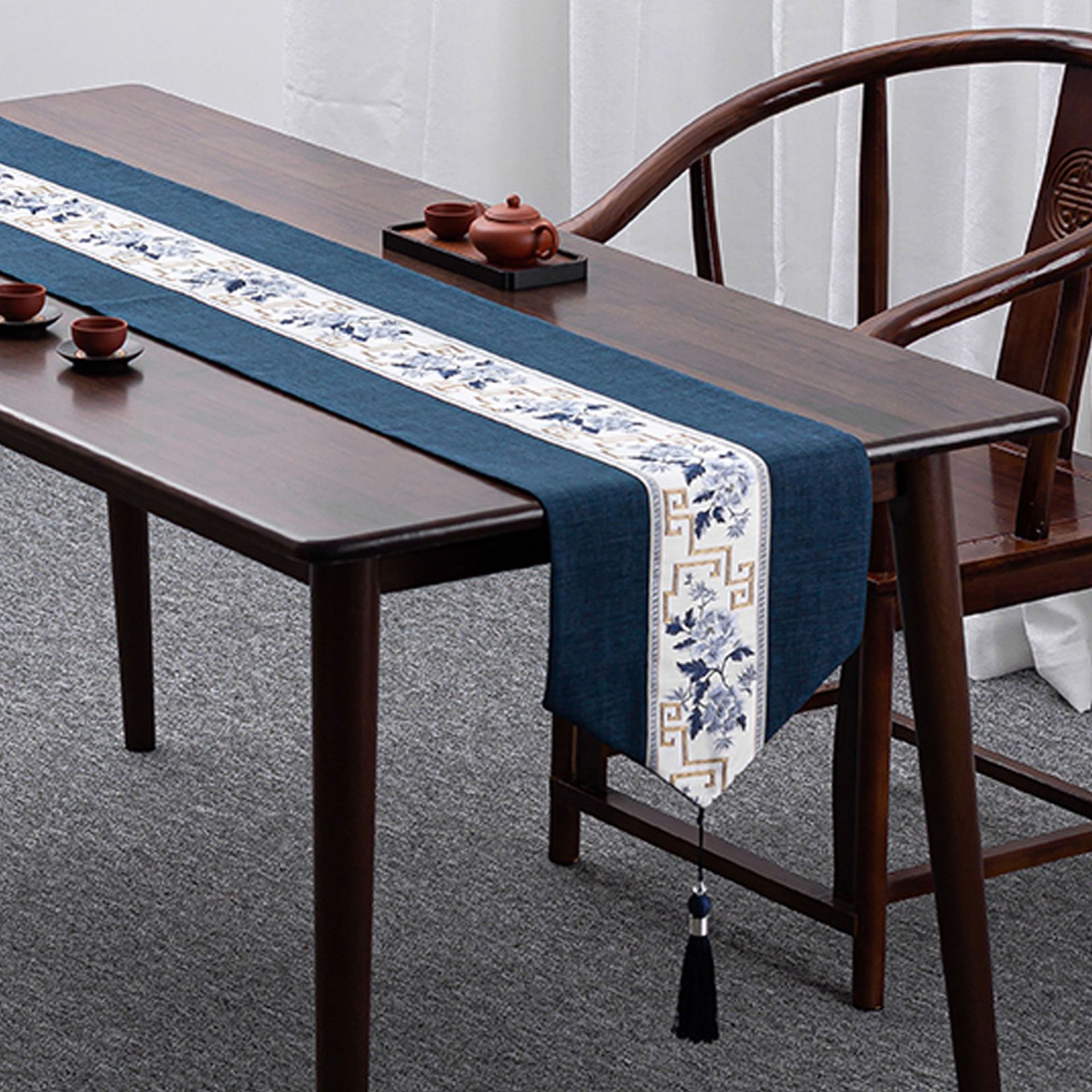 新中式桌旗禅意防水茶席茶台布艺长条茶几桌布茶桌茶布床旗床尾巾