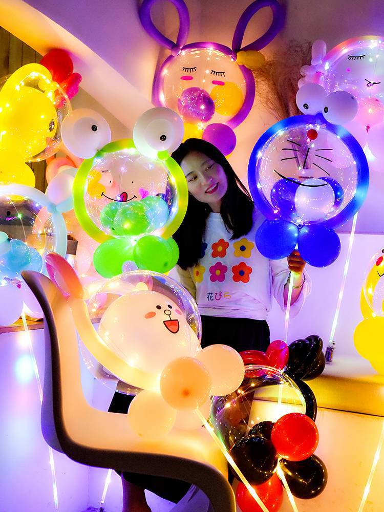 网红波波球火带灯发光摆地摊地推新款贴纸卡通造型气球材料包