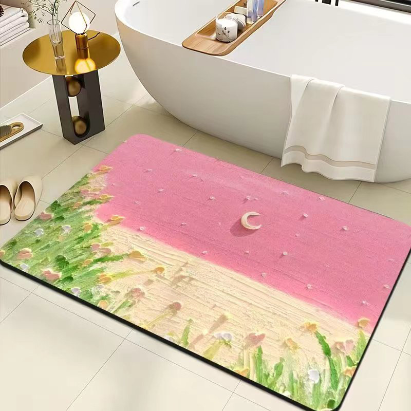 European-Style Classical Flower Oil Painting Soft Diatom Ooze Bathroom Bathroom Absorbent Non-Slip Quick-Drying Floor Mat Kitchen Stain-Resistant Mat