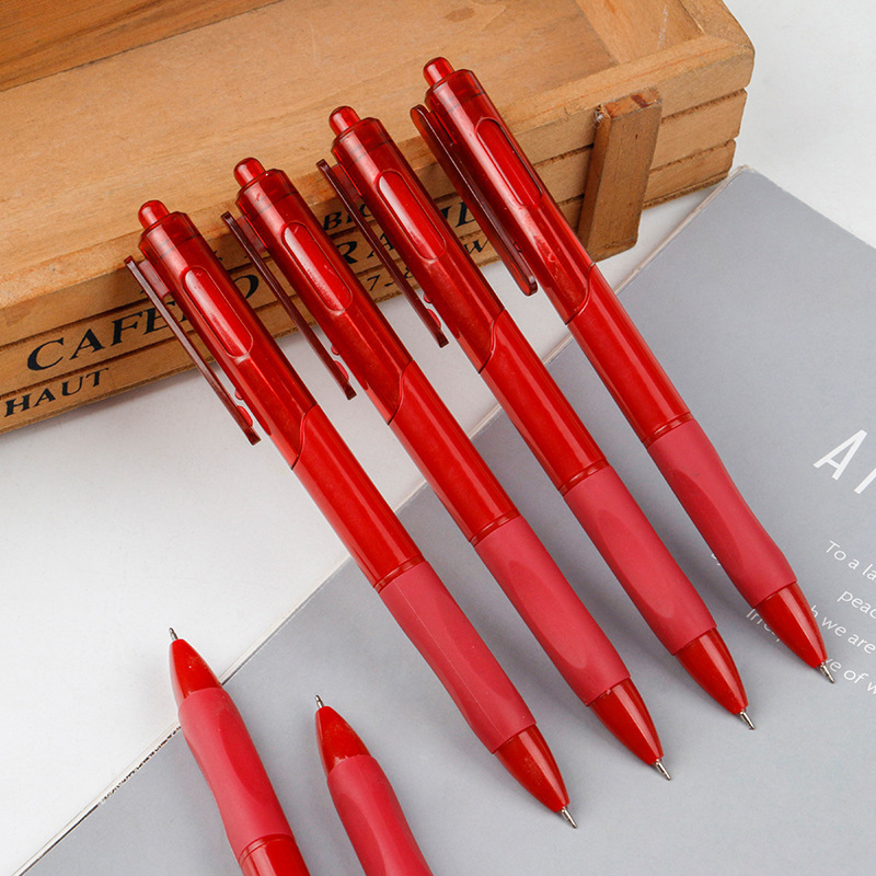 简约小红笔教师改错红笔速干顺滑学生改题纠错st头按动红色中性笔