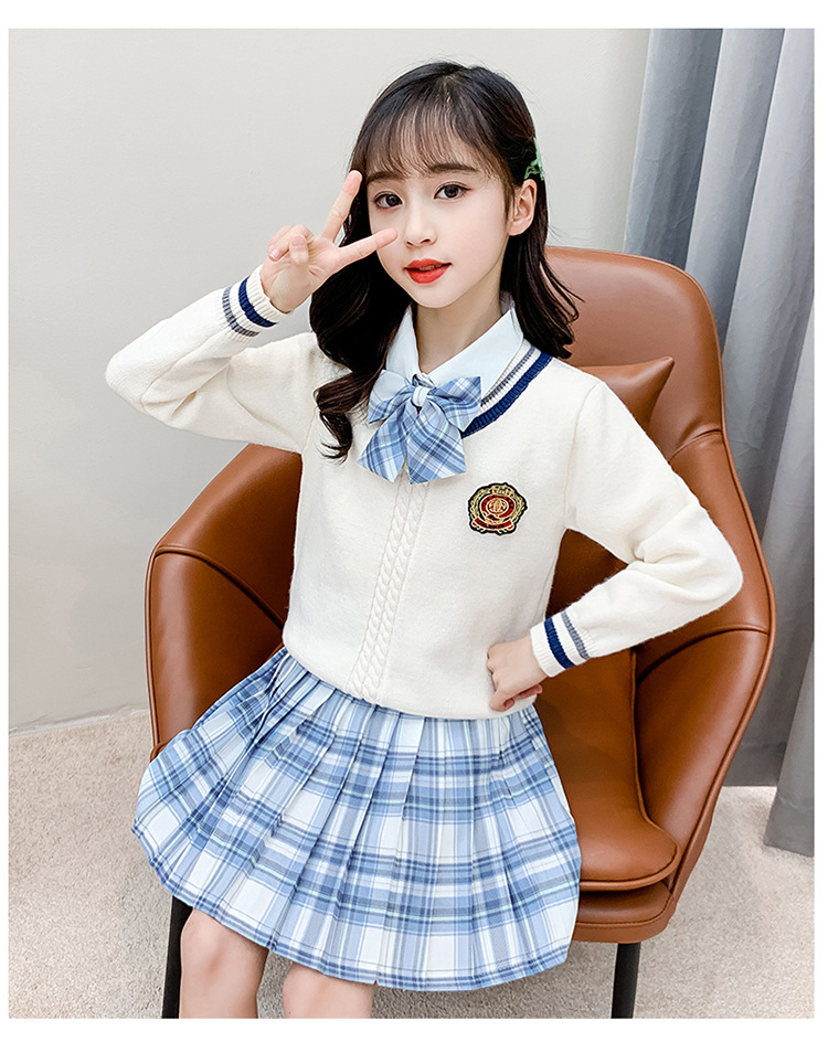 女童jk制服裙套装秋冬季儿童正版格裙学院风裙子毛衣百褶裙秋装12