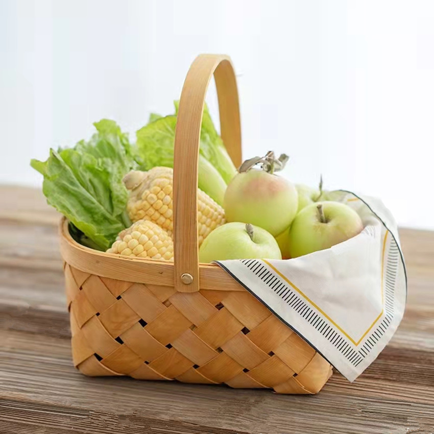 竹木片编织伴手礼篮子喜糖篮手提果蔬篮野餐食材花束收纳筐壁柜篮