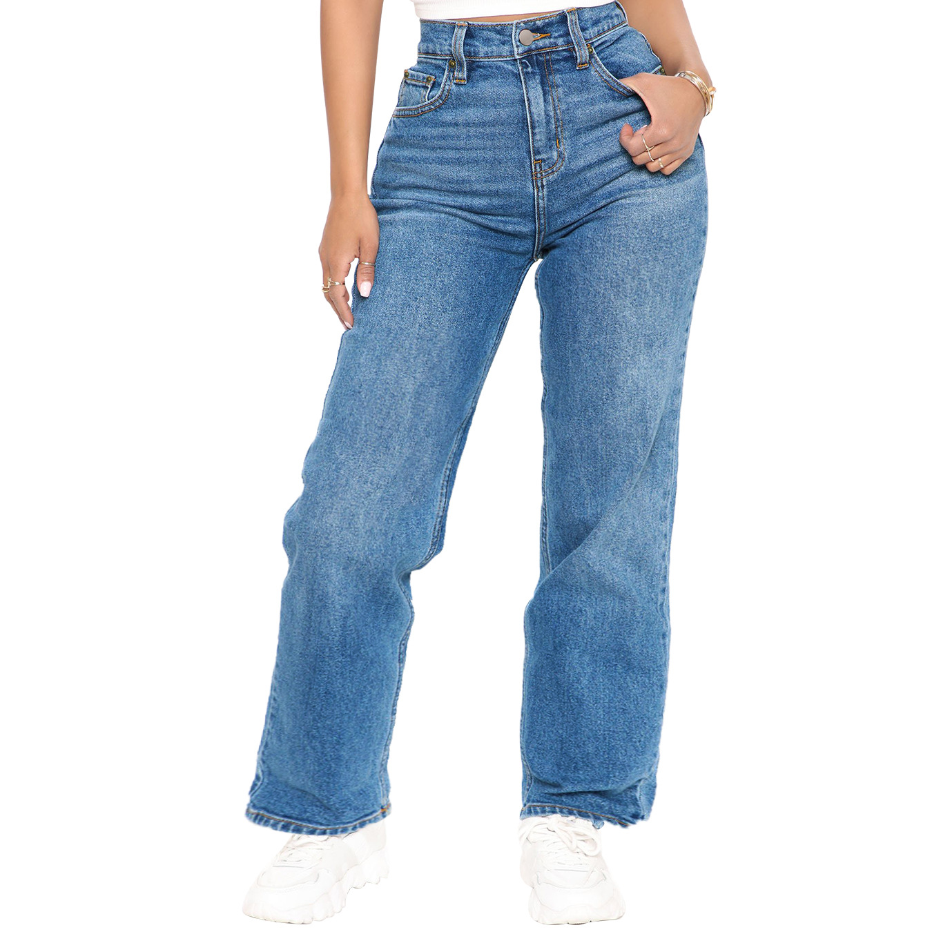   5686629# European and American Women's Clothing Cross-Border Amazon Wish New Products in Stock Fashion Is Casual Denim Straight-eg Pants