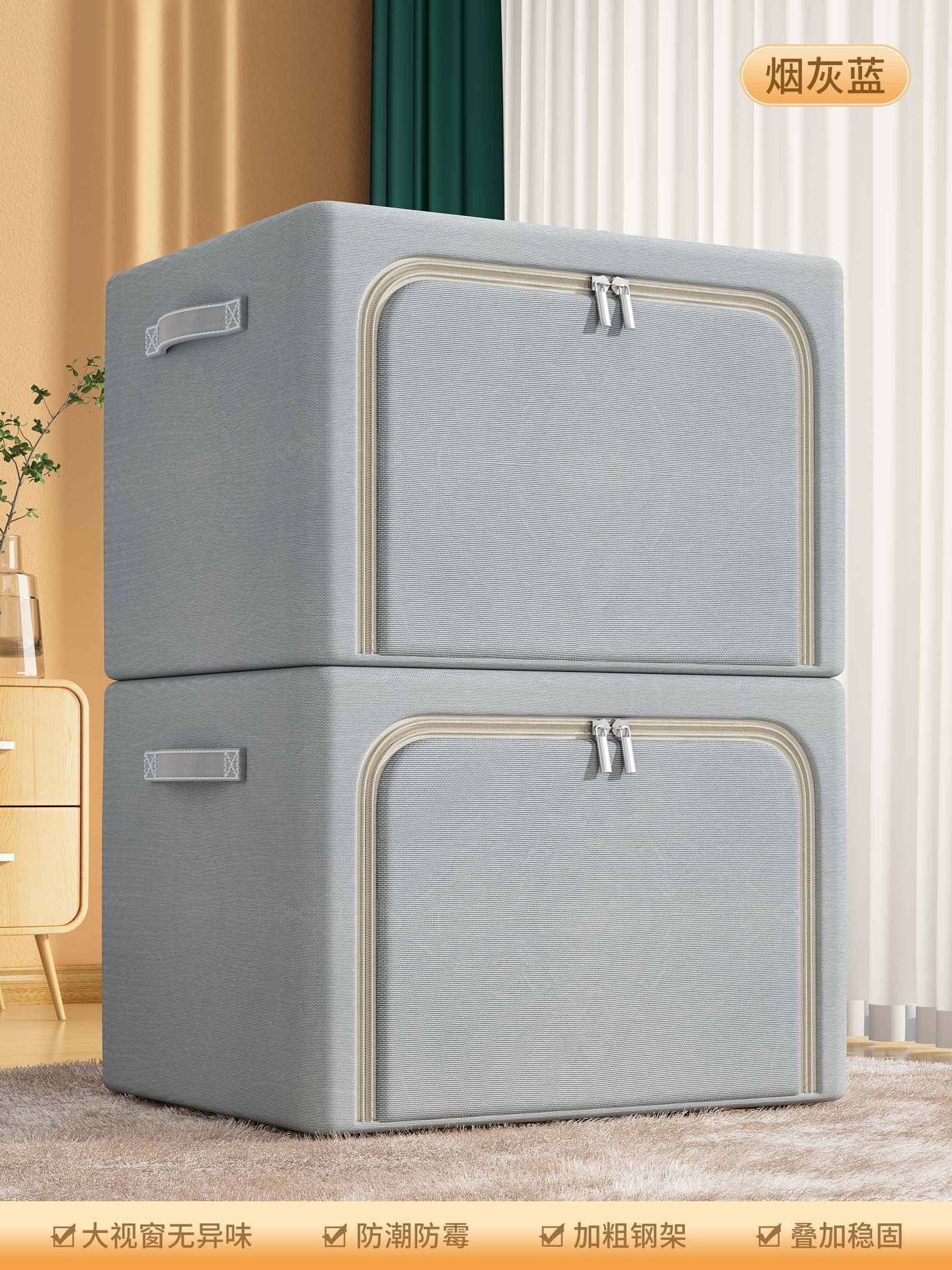 Solid Color Oxford Cloth Steel Frame Storage Box Clothing Foldable Storage Box Moving Quilt Clothes Storage Box Household