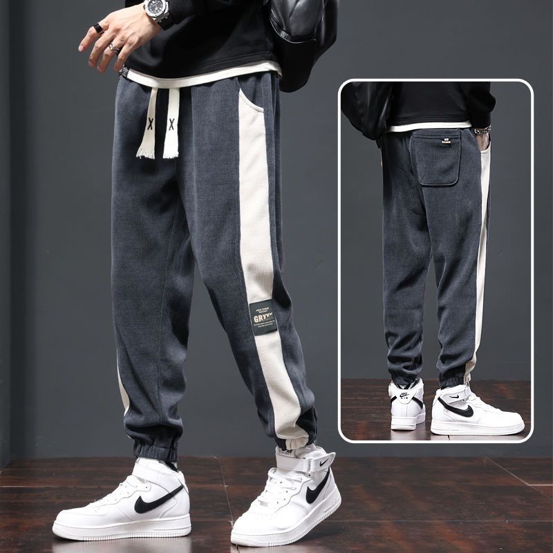Corduroy Casual Pants Men's Loose-Fit Tappered Trousers Autumn and Winter Fleece-Lined Chenille Winter Track Sweatpants Men's