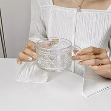 浮雕玻璃杯太阳花早餐杯带把复古 ins风牛奶杯子水杯家用燕麦片杯