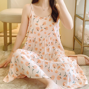 吊带睡裙女夏季新款棉绸家居服甜美中长裙ins风睡裙女纯欲居家服