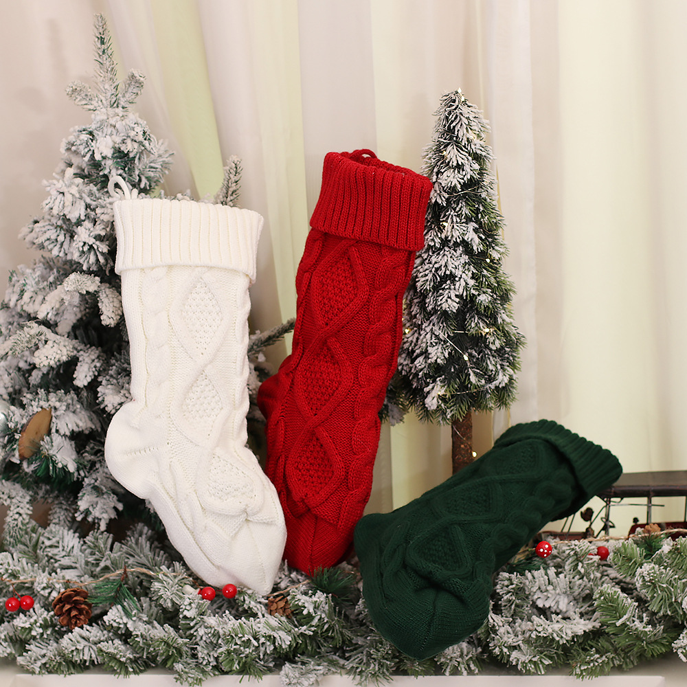 Cross-Border New Striped Knitted Elastic Decorative Socks High-End Woolen Yarn Socks Christmas Tree Pendant Kindergarten Gifts Wholesale