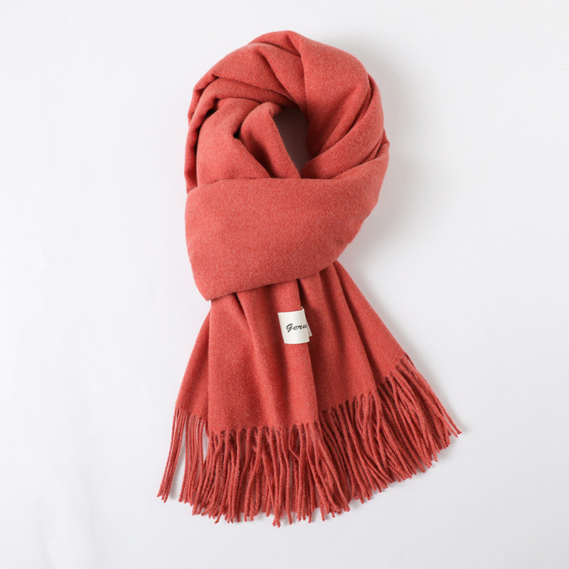 Cashmere Feel Scarf Women's Simple Solid Color Tassel Long Warm Artificial Cashmere Scarf All-Match Monochrome Casual Shawl