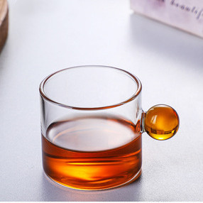 INS Cute Ball Handle Small Milk Cup Household Mini Drink Milk Coffee Cup Transparent Glass Juice Single-Wall Cup