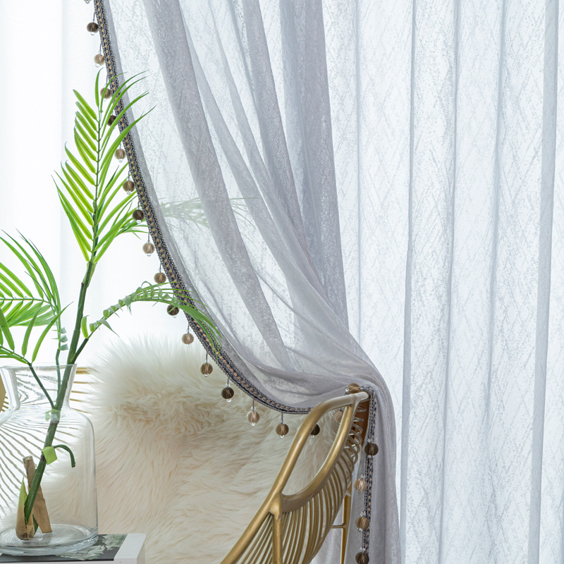 白色纱帘窗帘北欧经编透光简约现代卧室客厅阳台纱半遮光绣花隔断
