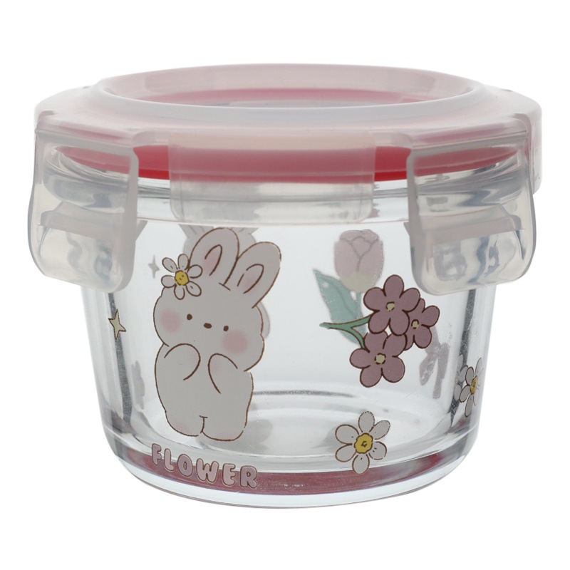 Thermal Transfer Printing Flower Room Rabbit Mini Freshness Bowl Girl Heart Snack Bowl with Lid Sealed Bowl Baby POINTS Food Container