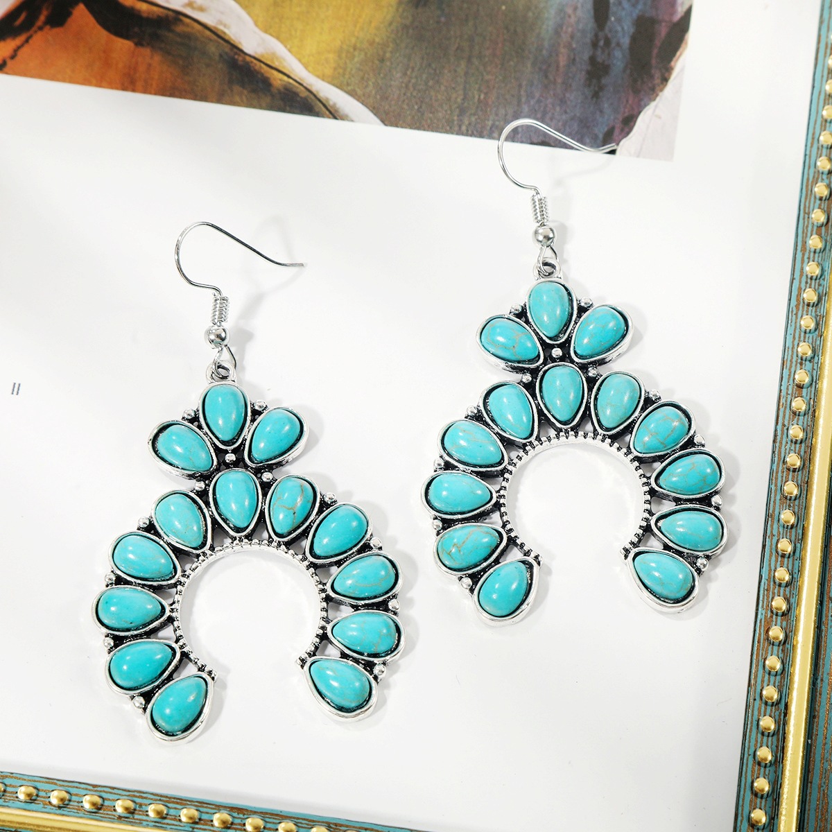 Cross-Border Amazon Ethnic Style Earrings European and American Turquoise Retro National Style Earrings Set Bohemian Earrings