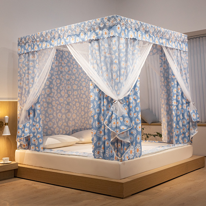 2022夏季新款印花坐床布幔蚊帐 窗帘一体式遮光蚊帐 全封闭防尘顶