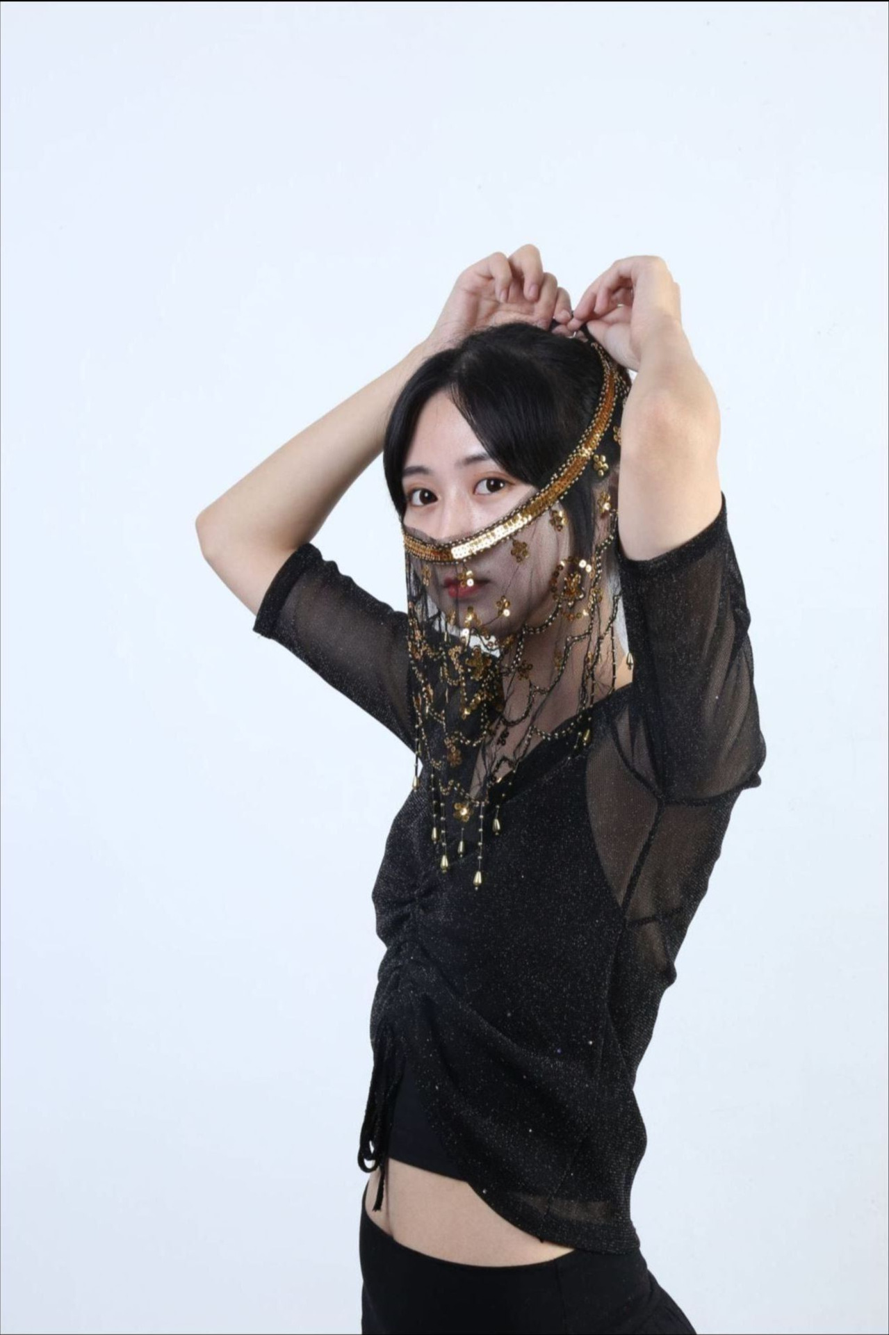 肚皮舞面纱印度舞遮面纱巾新疆舞表演出配饰面帘舞蹈道具遮脸面罩