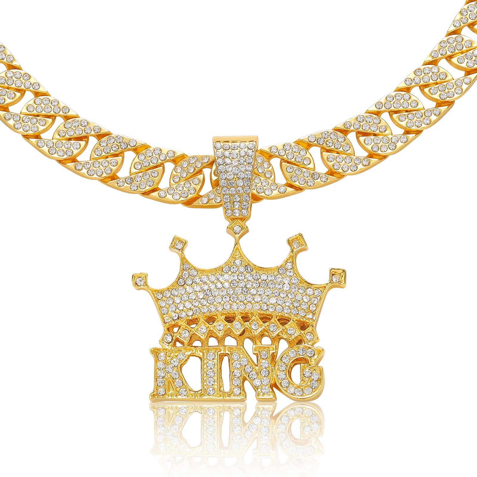 跨境嘻哈男皇冠king字母吊坠潮牌个性镶满钻嘻哈古巴链一件代发