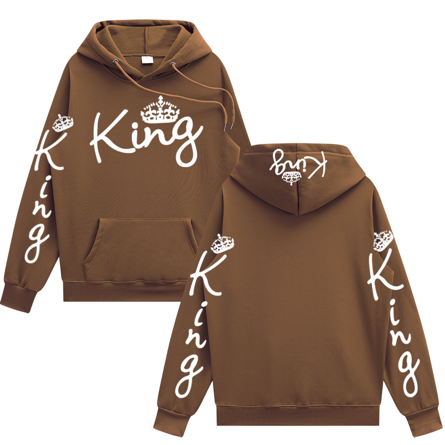 外贸秋冬流行情侣装queen king印花连帽长袖情侣卫衣欧美