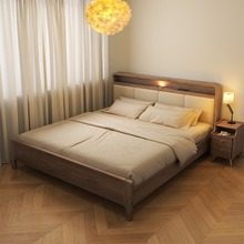 北欧实木软包床双人现代简约1.8米主卧室大床高箱储物床1.5m软靠