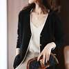 2022 Autumn and winter new pattern Korean Edition V-neck Color matching Cardigan Pure wool Cardigan sweater Long sleeve Self cultivation coat